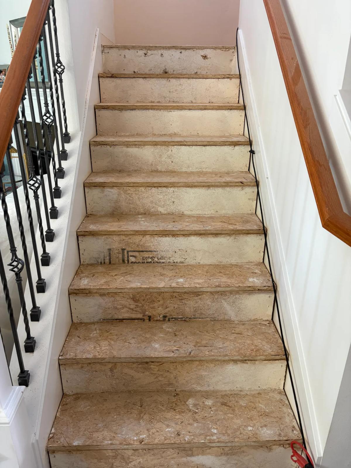 Carpet removed, stairs prepared for the new treads