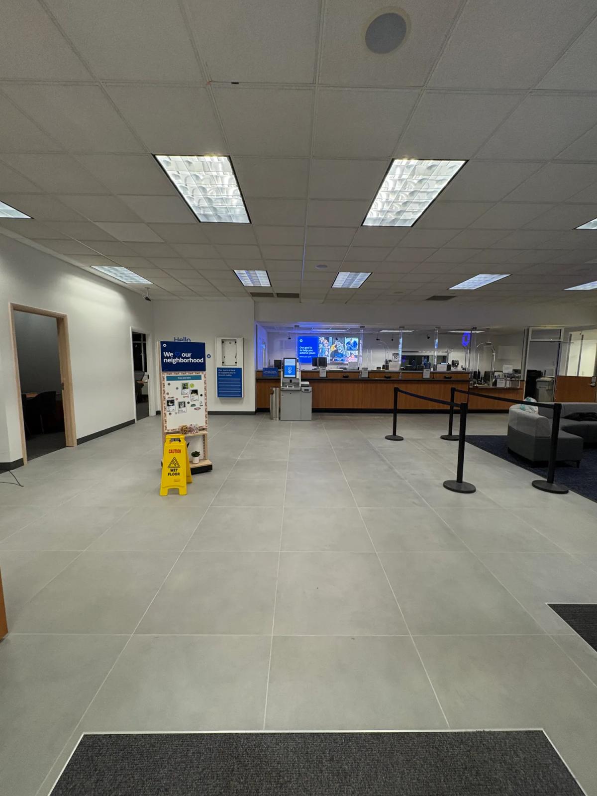 Large-format porcelain tile across the main lobby