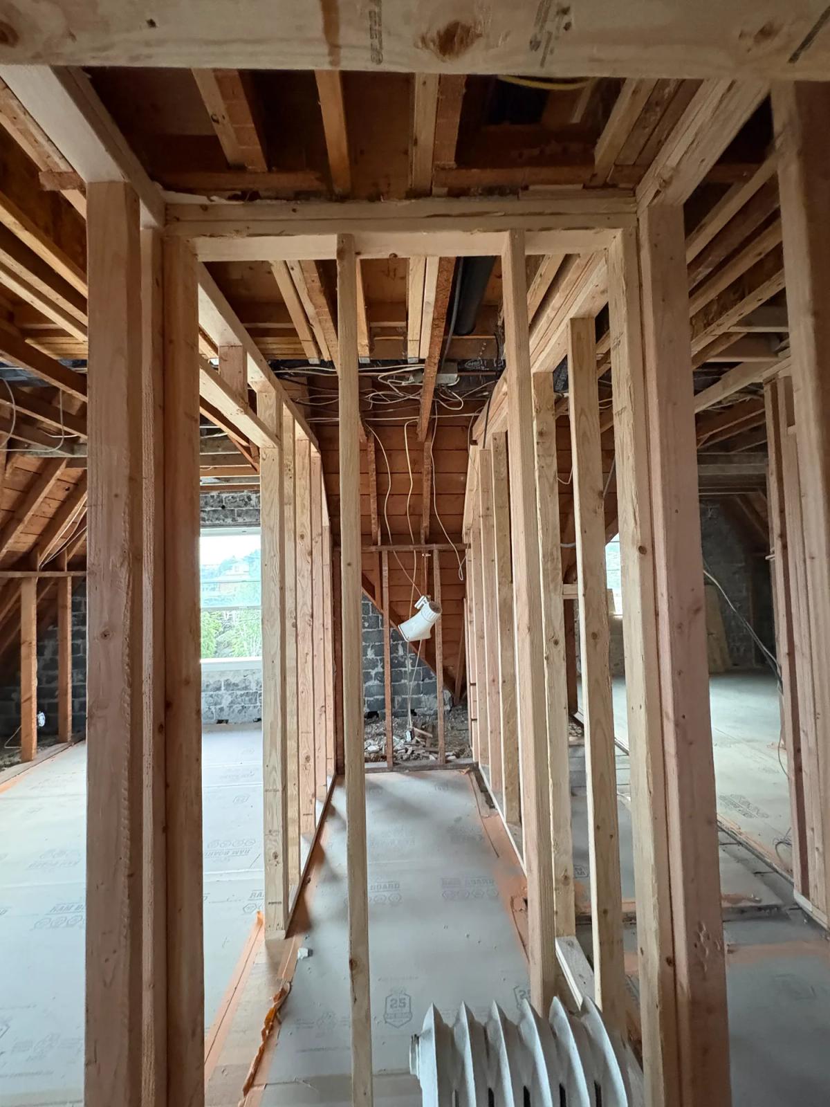 Interior walls stripped back to the framing